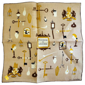 Vintage Linen Handkerchief Williamsburg Virginia Kimball Tag Emily Whaley READ